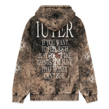 Carica l'immagine nel visualizzatore di Gallery, IUTER VALUE HOODIE - Screen Print BLACK Felpa Uomo con cappuccio tinta a mano con tecnica tradizionale marble