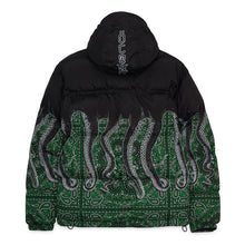 Carica l'immagine nel visualizzatore di Gallery, OCTOPUS BANDANA DOWN JACKET - PUFF NERO - Giacca uomo invernale Black Nero con stampa verde