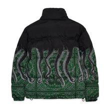 Carica l'immagine nel visualizzatore di Gallery, OCTOPUS BANDANA DOWN JACKET - PUFF NERO - Giacca uomo invernale Black Nero con stampa verde