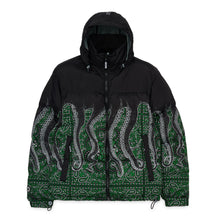 Carica l'immagine nel visualizzatore di Gallery, OCTOPUS BANDANA DOWN JACKET - PUFF NERO - Giacca uomo invernale Black Nero con stampa verde
