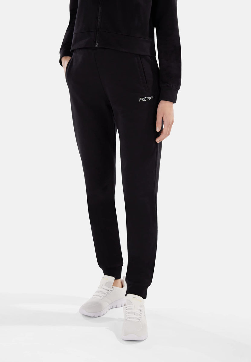 FREDDY Pantaloni Sportivi Elasticizzati con Grafica Strass