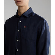 Carica l'immagine nel visualizzatore di Gallery, Napapijri Camicia in Lino uomo A Maniche Lunghe G-Creton Blu Marine