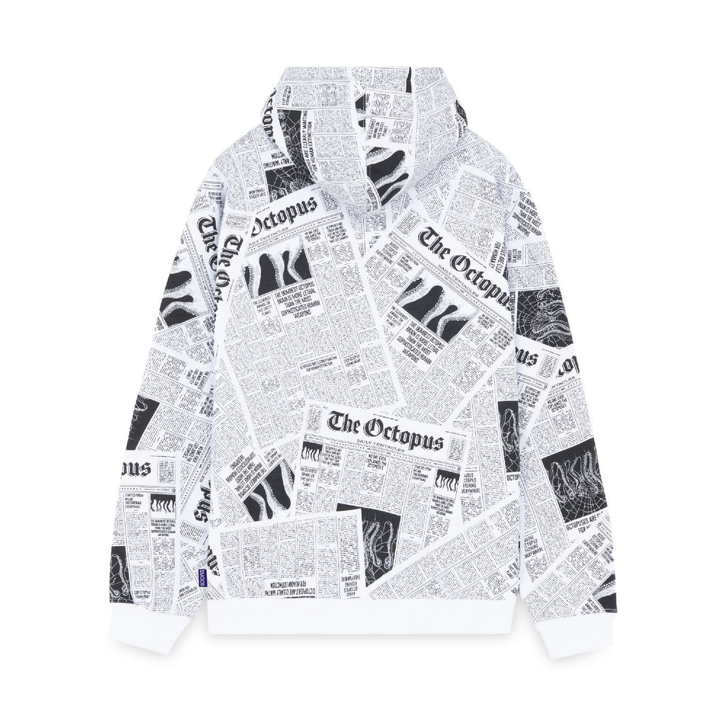 Octopus Newspaper Hoodie Sweatshirts Felpa Cappuccio Unisex White e Black