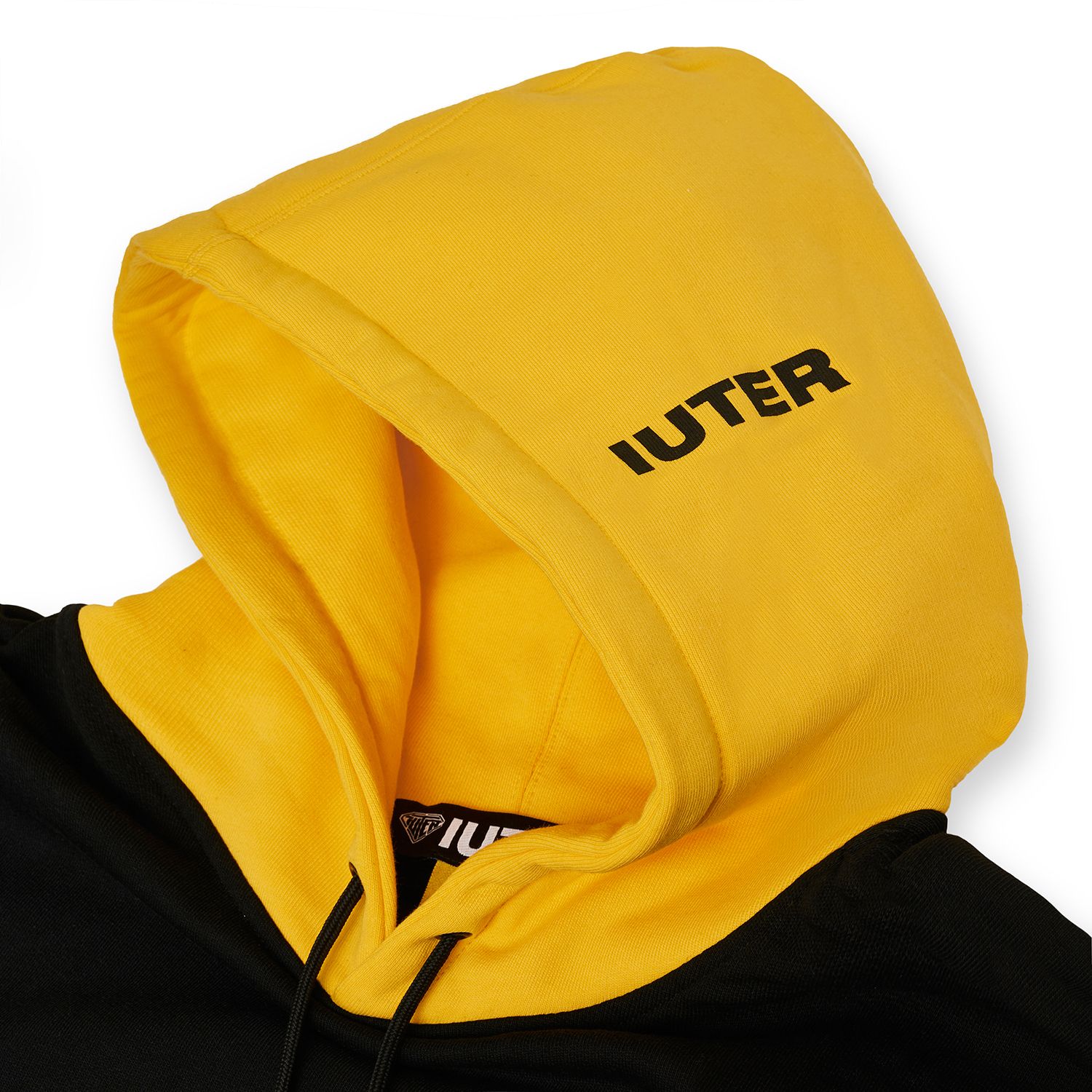 IUTER LOGO HOODIE Felpa Uomo con cappuccio Screen Print BLACK Yellow ScaccoMattoStore