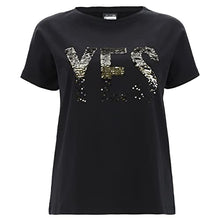 Carica l&#39;immagine nel visualizzatore di Gallery, FREDDY - T-Shirt Comfort Nera con Grande Ricamo Yes in Paillettes

