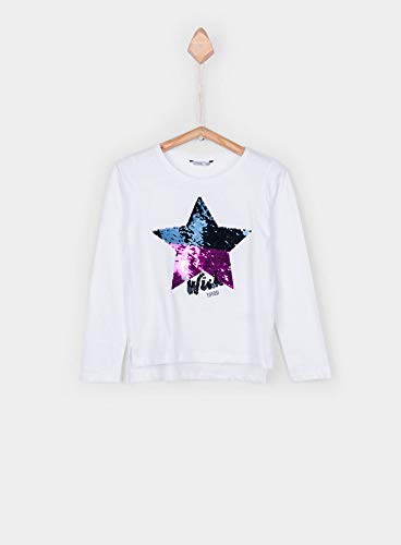 Tiffosi Kaylee 10023510 Maglia T-Shirt Bambina Leggera Manica Lunga in Cotone Bianca con Stella Paillettes