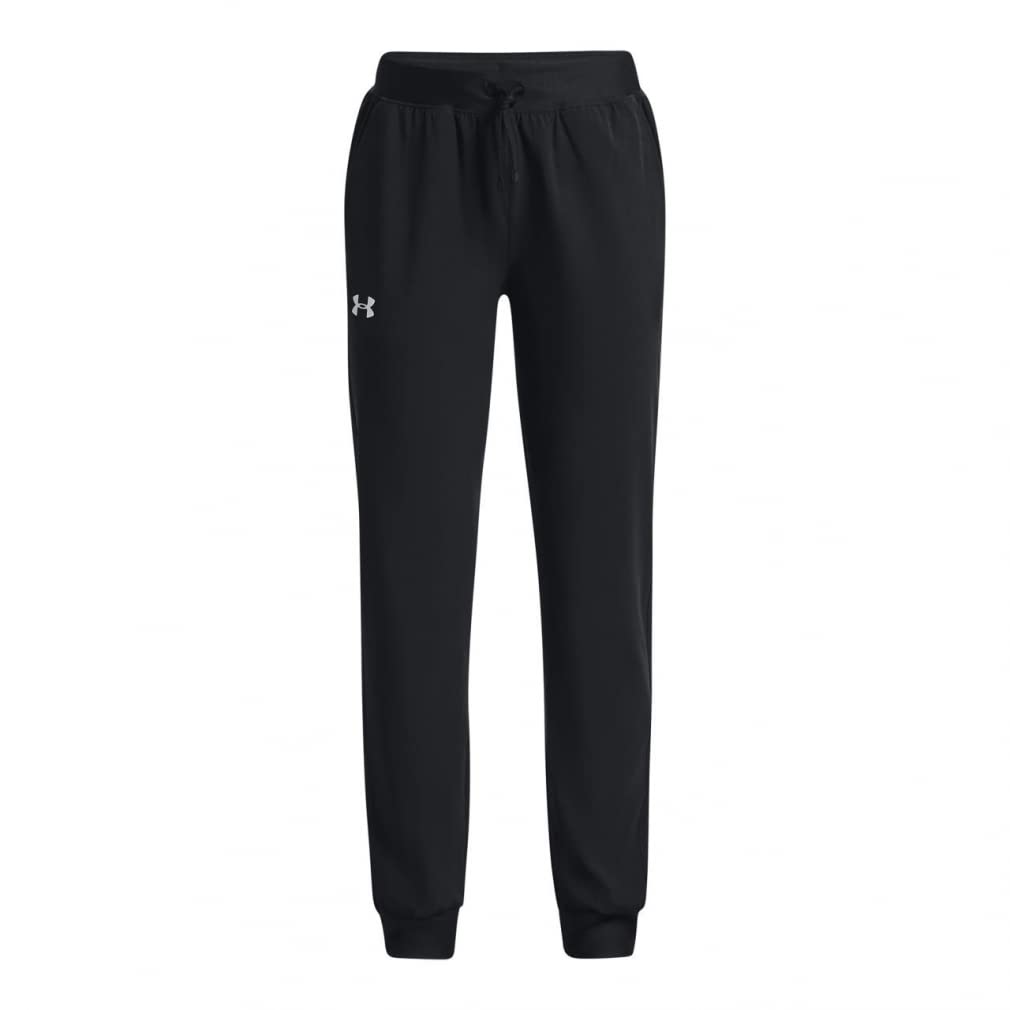 Under Armour Girls' Standard Sport Woven Pants, Black (001)/Black, Youth Small