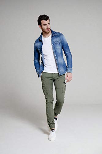 Fifty Four Canny J770 Camicia Uomo in Jeans Elasticizzato Manica Lunga, Blu (S)