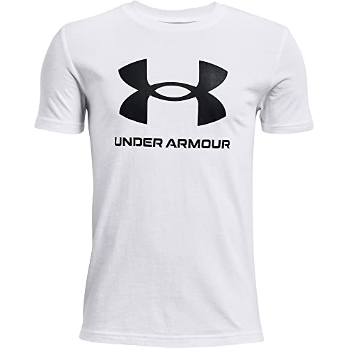 Under Armour Sportstyle Logo Short-Sleeve T-Shirt, Bianco/Nero (100), 10 Anni Bambino