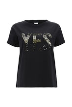 Carica l&#39;immagine nel visualizzatore di Gallery, FREDDY - T-Shirt Comfort Nera con Grande Ricamo Yes in Paillettes

