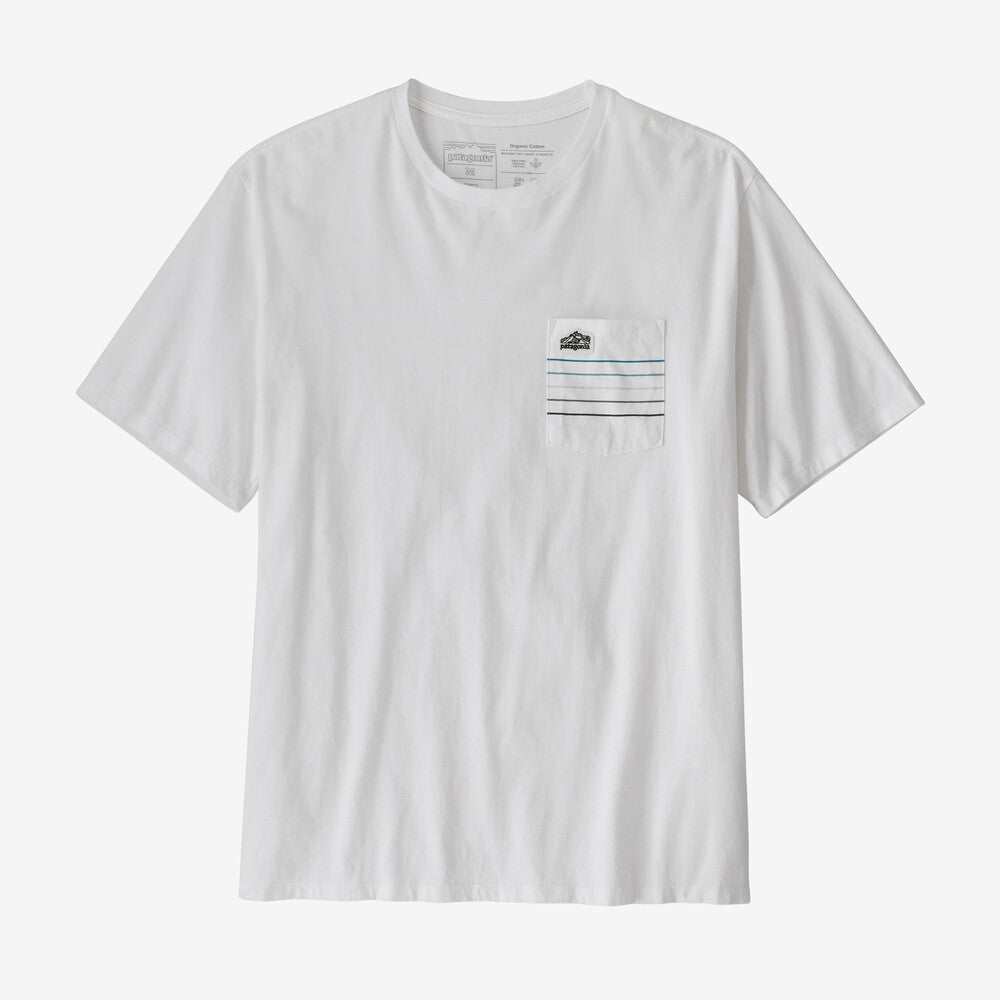 Patagonia Men's Line Logo Ridge Stripe Organic Pocket T-Shirt White