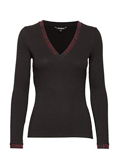 D&D Desigual TS Daria Maglia Manica Lunga Collo a V Donna Nero (XS)