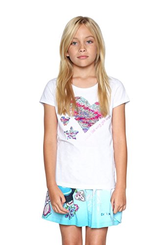 Desigual TS_Katrina 18SGTKB8 t-Shirt Bambina Bianca Stampa Cuori