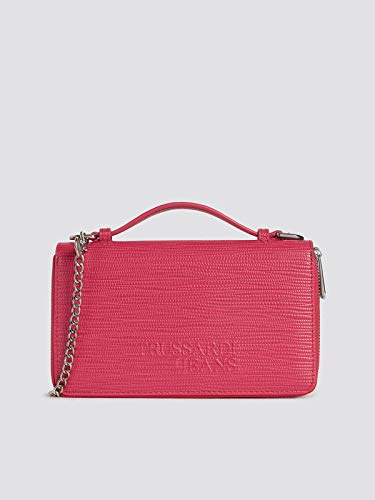 Trussardi Jeans Melly Travel Large in Similpelle con Manico e Catena Fuchsia