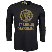Carica l&#39;immagine nel visualizzatore di Gallery, Franklin and Marshall T-Shirt Long Round Neck T-Shirt Uomo Manica Lunga Leggera Nera con Stampa Oro
