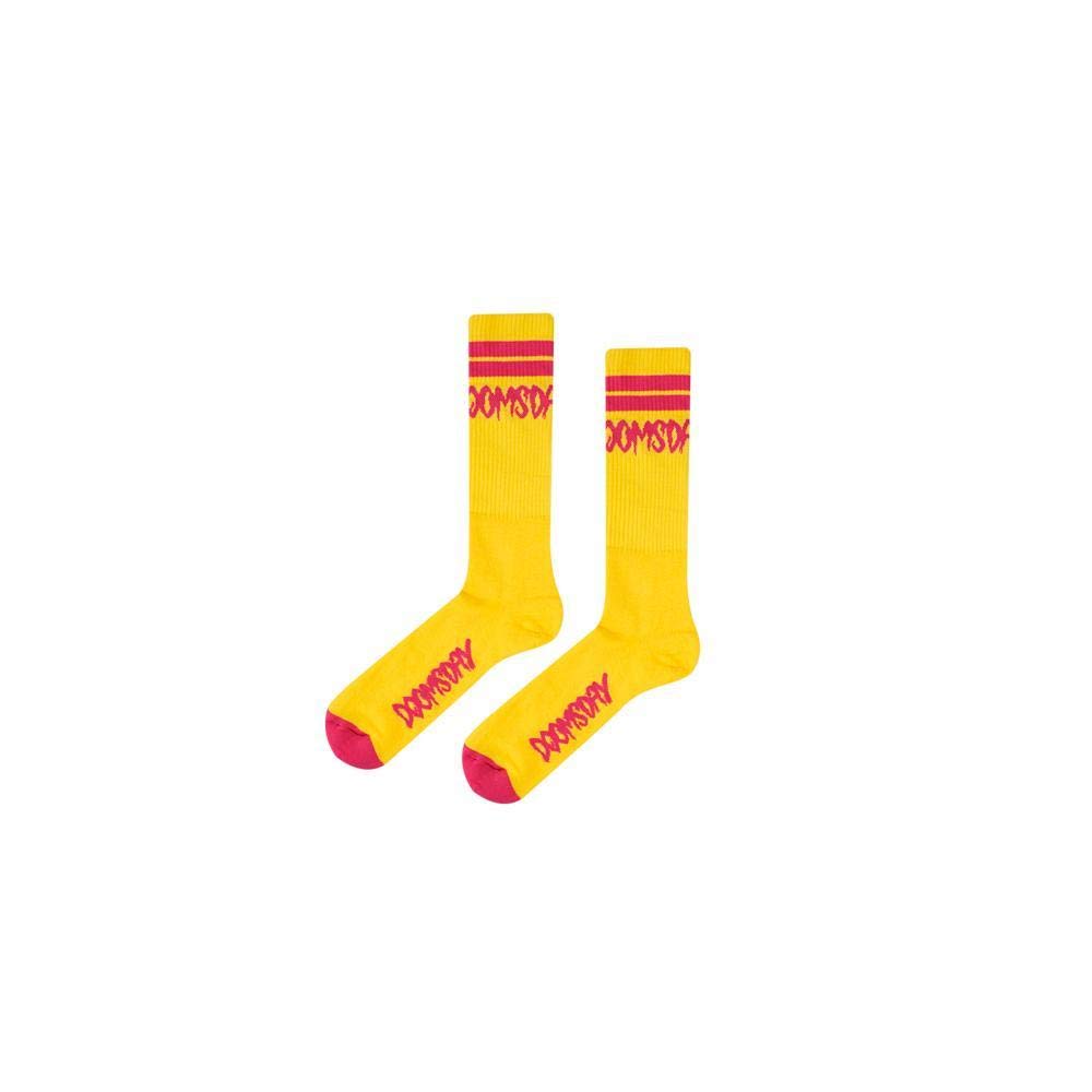 DOOMSDAY SOCIETY Logo Socks Calze Calzini Yellow Fucsia