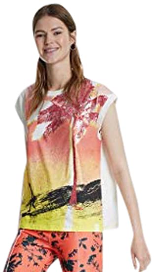 Desigual TS_Spray Palm T-Shirt, Bianco (Bianco 1000), L Donna