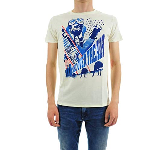 Rebello Daniel T-Shirt Uomo con Stampa, Colore Bianco Crema, Taglia XL