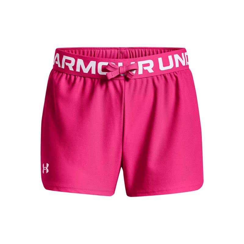 Under Armour Girls' Play Up Solid Shorts , Electro Pink (695)/White , Youth X-Large