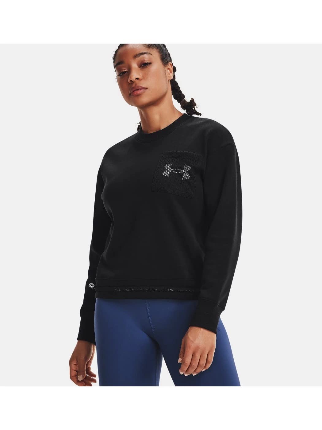 Under Armour, Rival Fleece Mesh Crew , Felpa, Nero, MD, Donna