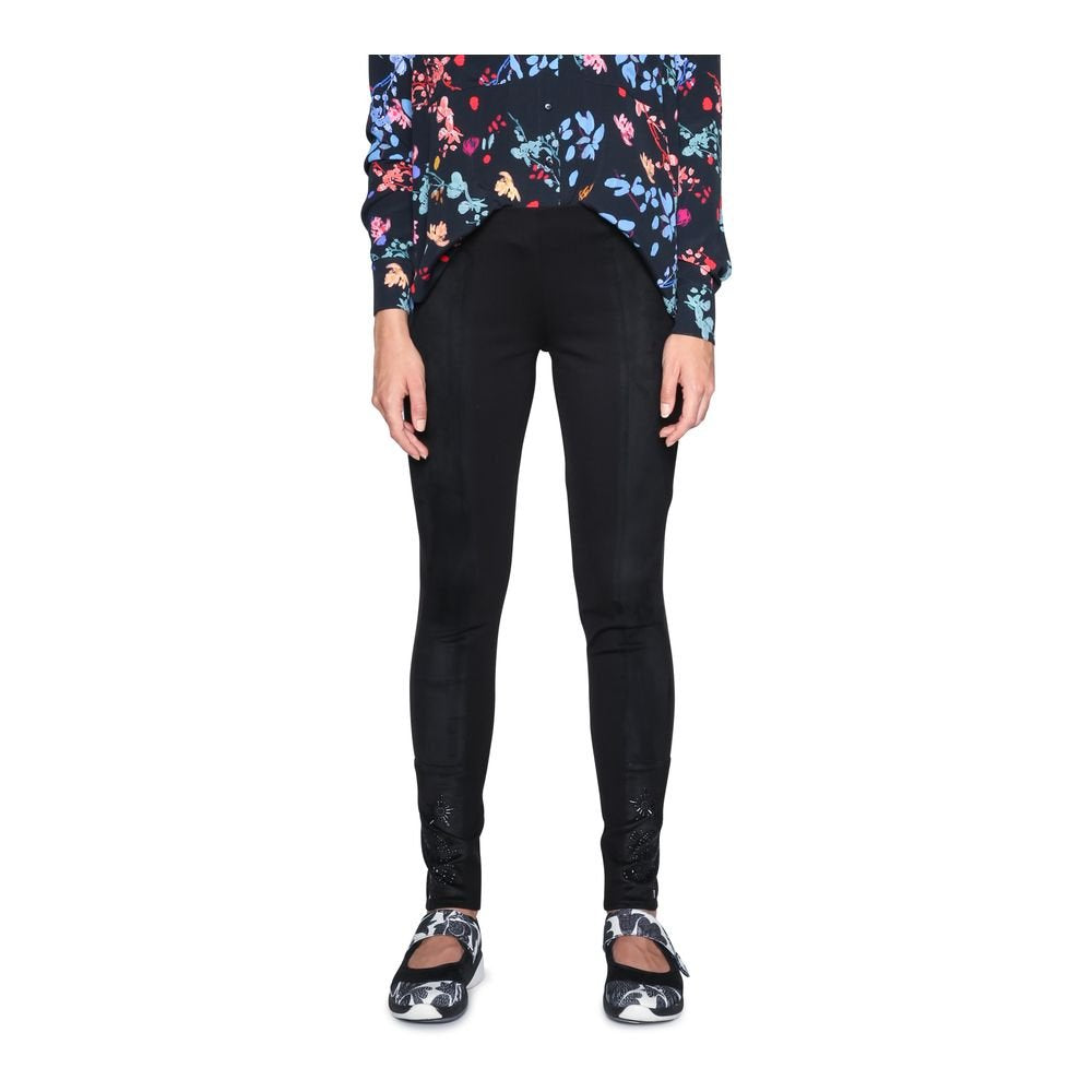 Desigual 18SWPW14 2000 Pant_Dora Pantalone Aderente con Inserti e Grafica Nero
