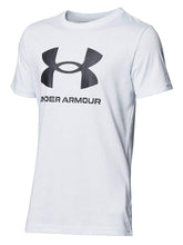 Carica l&#39;immagine nel visualizzatore di Gallery, Under Armour Boys&#39; Sportstyle Logo Short-Sleeve T-Shirt , Halo Gray Light Heather (014)/Black , Youth Large

