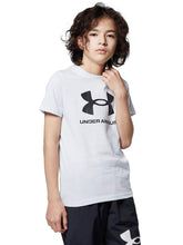 Carica l&#39;immagine nel visualizzatore di Gallery, Under Armour Boys&#39; Sportstyle Logo Short-Sleeve T-Shirt , Halo Gray Light Heather (014)/Black , Youth Large
