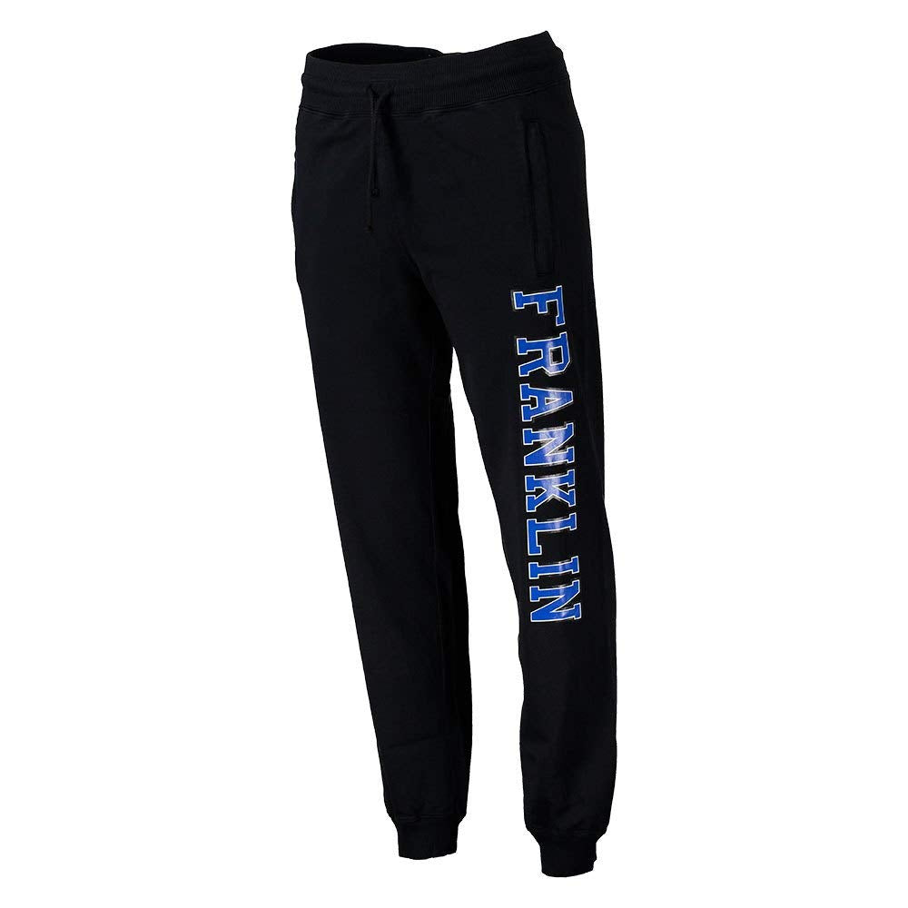 Franklin & Marshall Fleece Pants Jersey Black Pantalone in Felpa Nero con Grafica Blu (S)