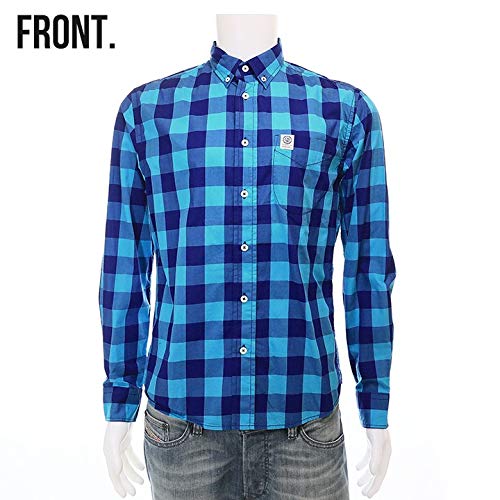 Franklin and Marshall Camicia Uomo a Manica Lunga Quadri Blu Laguna Check