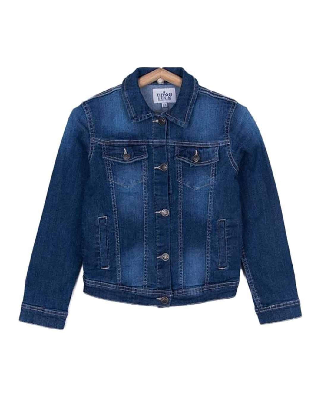 Tiffosi Elis 10011054 Girl Jacket Giacca Giubbino in Jeans Elasticizzato da Bambina Blu Lavato