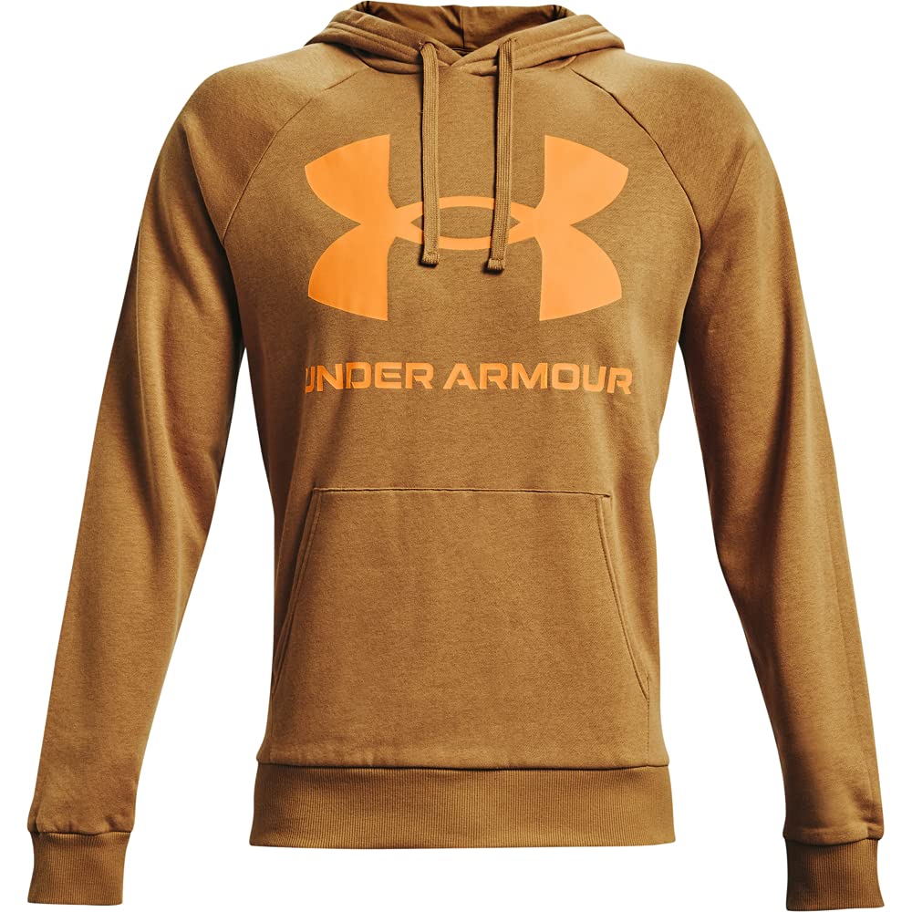 Under Armour Felpa con Cappuccio in Pile con Logo Rival, Ocra Antica (277)/Omega Orange, M Uomo