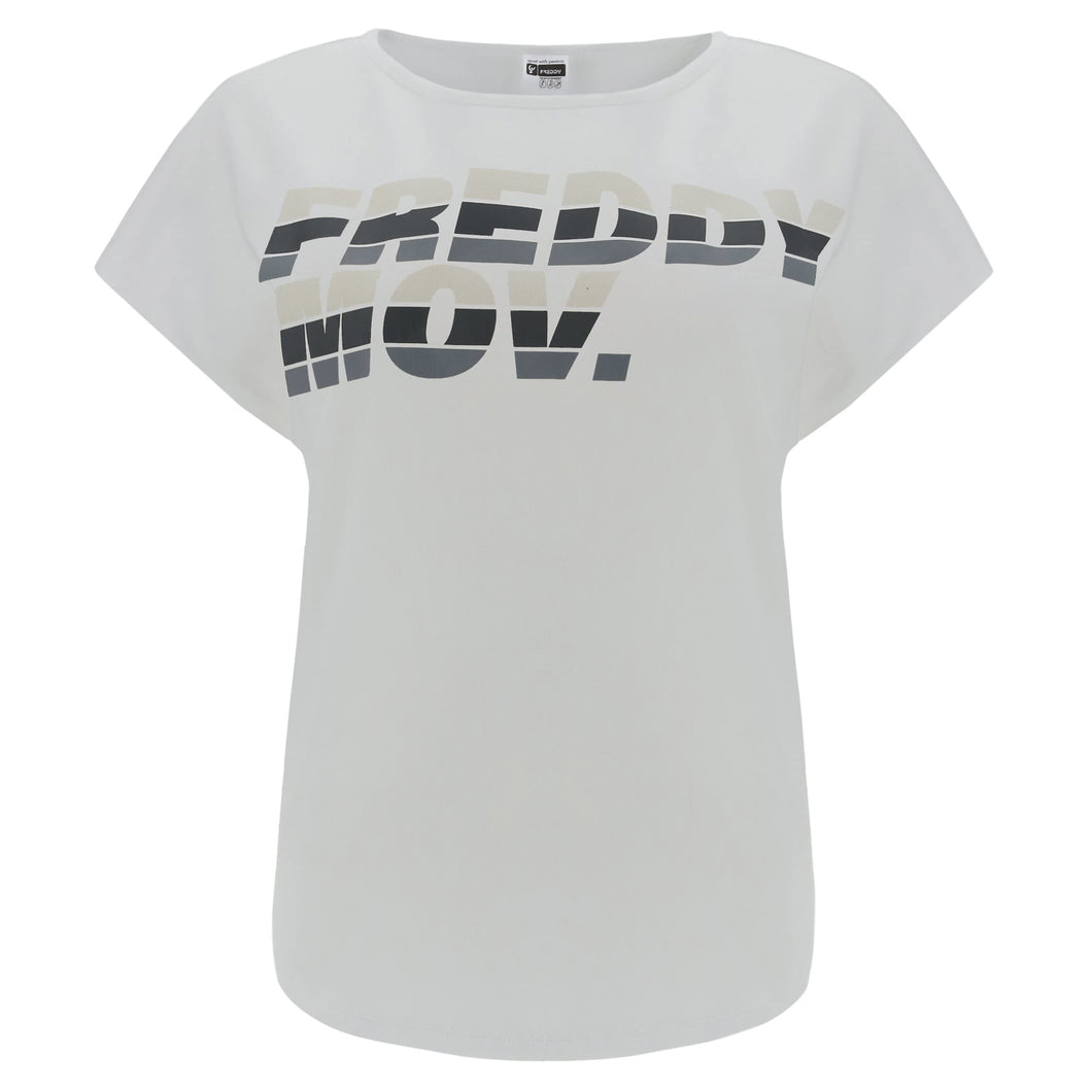 FREDDY T-Shirt Comfort Scollo a Barchetta con Stampa MOV.