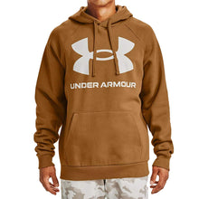 Carica l&#39;immagine nel visualizzatore di Gallery, Under Armour Rival Felpa con cappuccio in pile, con logo grande, Uomo, Felpa, Rival Fleece Big Logo Hd, Ocra giallo (707)/bianco onice, Large
