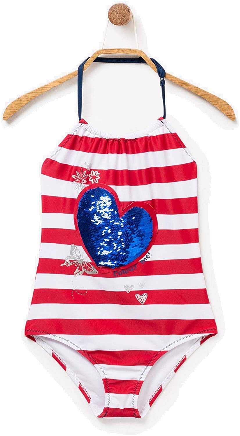 Desigual - Girl - Costume Intero A Righe Cuore Reversibile - Lima - Bano Lima
