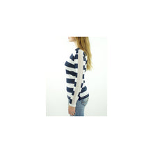 Carica l&#39;immagine nel visualizzatore di Gallery, NORTH SAILS Polo Leggera Donna Manica Lunga in Cotone Scollo a V Blu e Bianca a Righe
