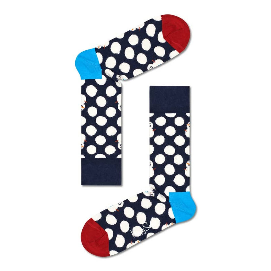 Happy Socks 1-Pack Big Dot Snowman Socks Set, colorati e divertenti, calzini per uomo e donna, Blu-Bianco