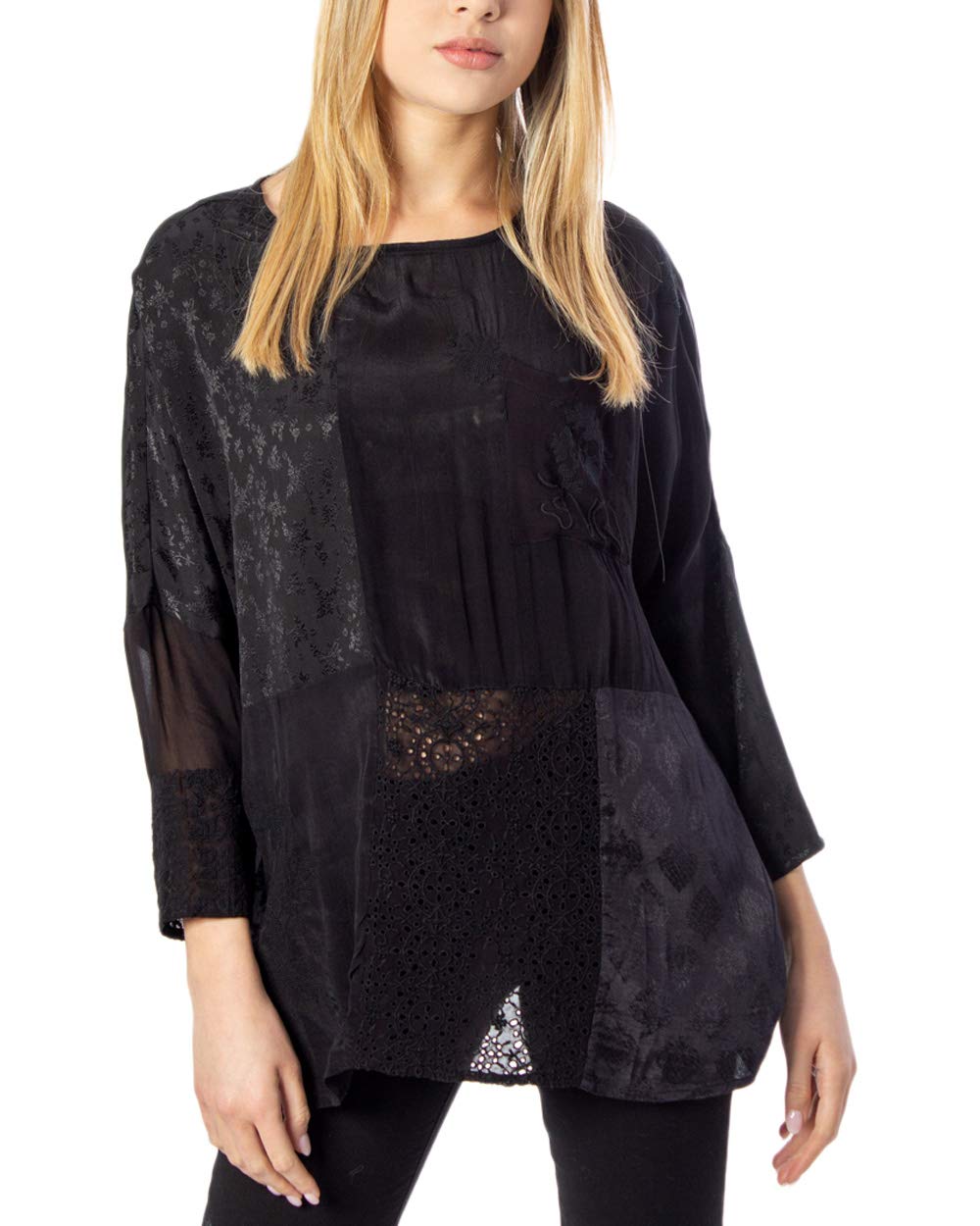 Abasic Desigual Blus Bari Maglia a Manica 3/4 Donna Nero (S)