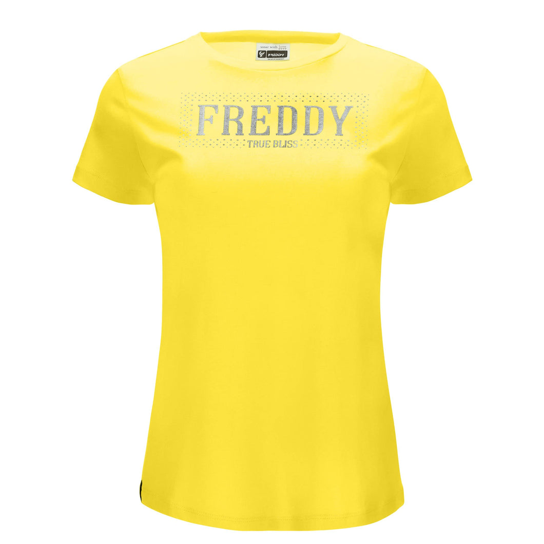 FREDDY T-Shirt Comfort in Jersey Lyocell con Stampa e Micro Borchie