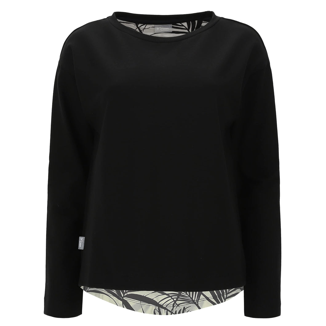 FREDDY - Felpa Leggera con Spacco Posteriore E Raso Floreale, Nero, Extra Small