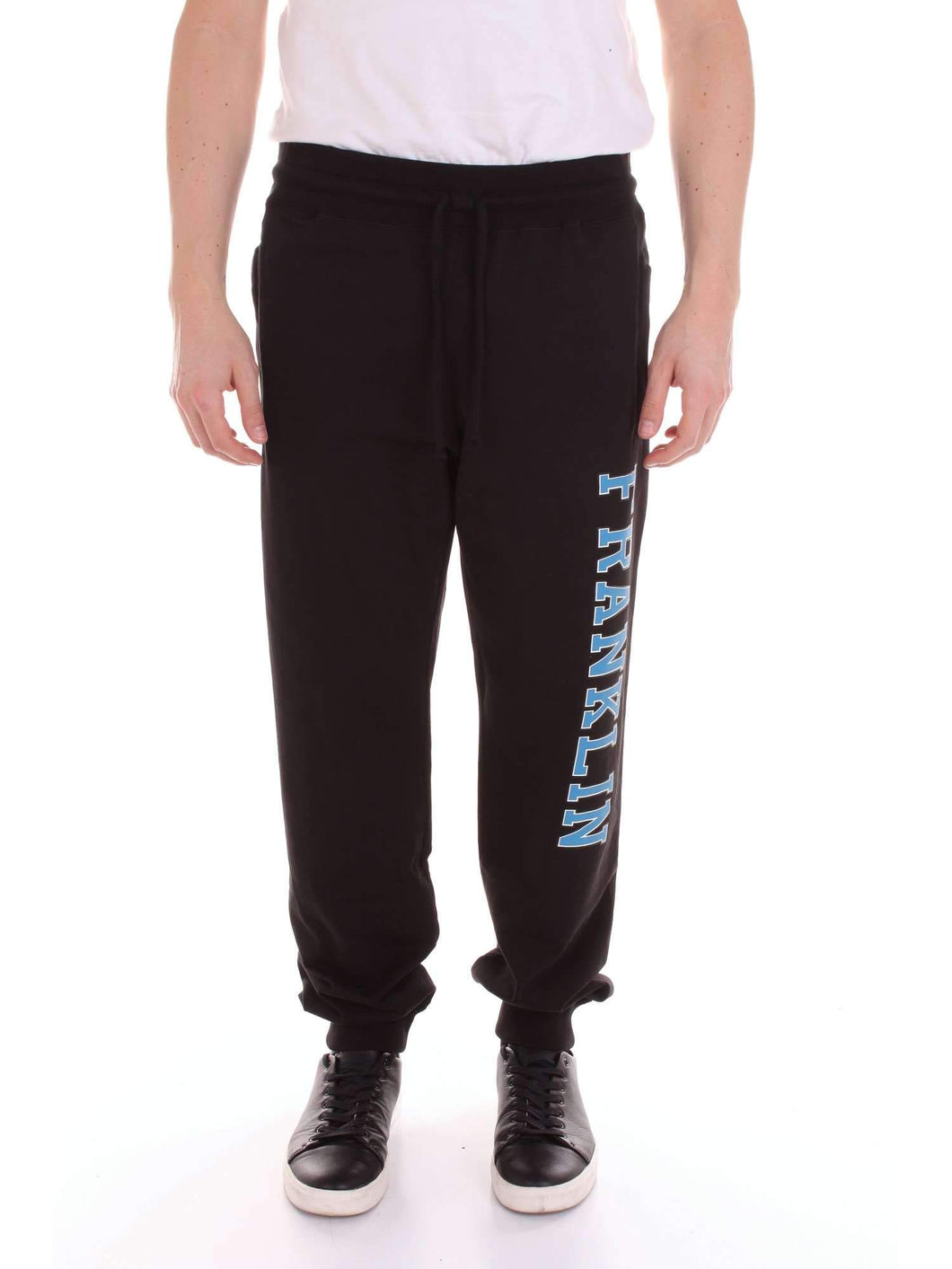 Franklin & Marshall Fleece Pants Jersey Black Pantalone in Felpa Nero con Grafica Blu (XS)