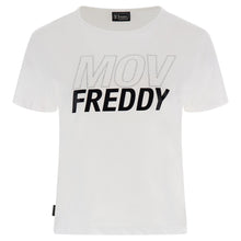 Carica l&#39;immagine nel visualizzatore di Gallery, FREDDY - T-Shirt Cropped con Grafica MOV Strass E Nero Lucido
