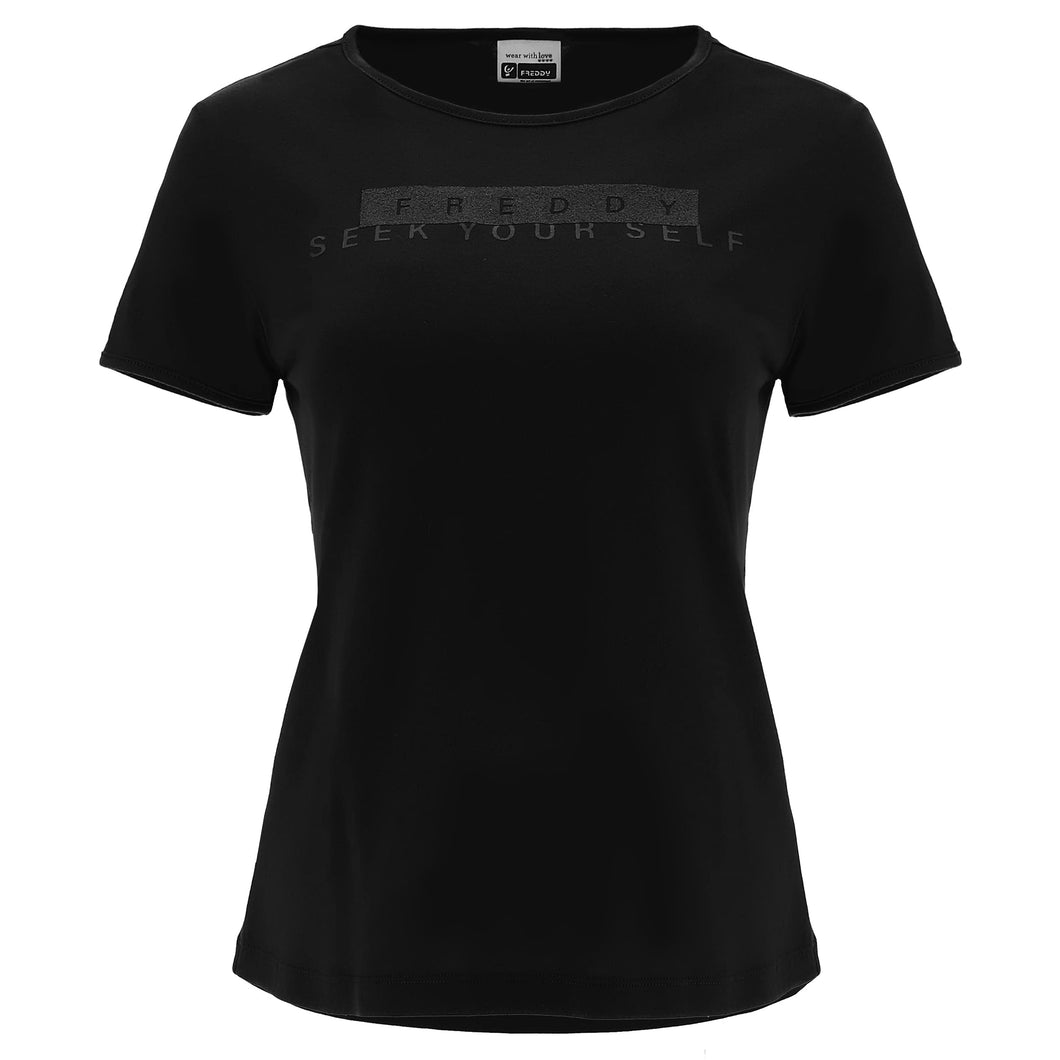 FREDDY - T-Shirt in Jersey Modal con Stampa Glitter in Tono Colore