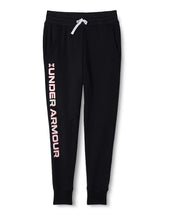 Carica l&#39;immagine nel visualizzatore di Gallery, Under Armour girls Rival Fleece Joggers , Black (002)/Cerise , Youth Large
