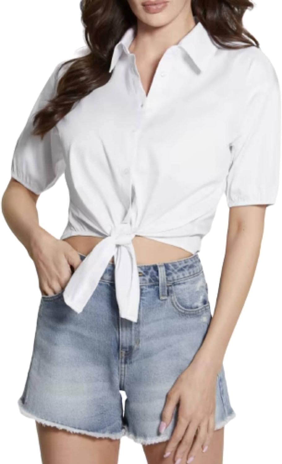 GUESS Camicia Donna Bowed June Shirt Bianco ES23GU71 W3GH71WE2Q0