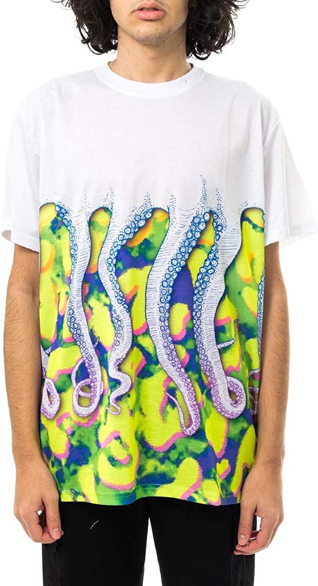 Octopus Drank Tee T-shirt a manica corta uomo bianca con stampa fluo