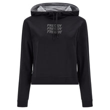 Carica l&#39;immagine nel visualizzatore di Gallery, FREDDY - Felpa Cropped con Cappuccio E Grafica in Strass Argento
