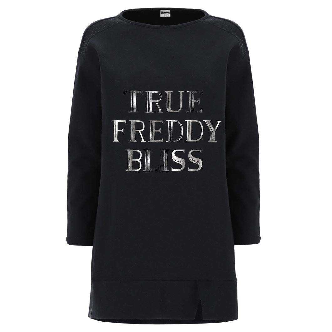 FREDDY Abito Nero Comfort con Interno doppiato Animalier e Strass