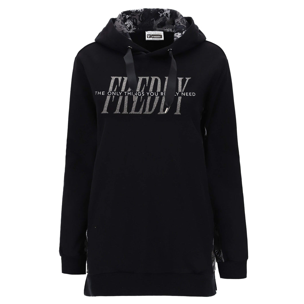 FREDDY Felpa Lunghezza Maxi con Cappuccio e Inserti Camo-Paisly