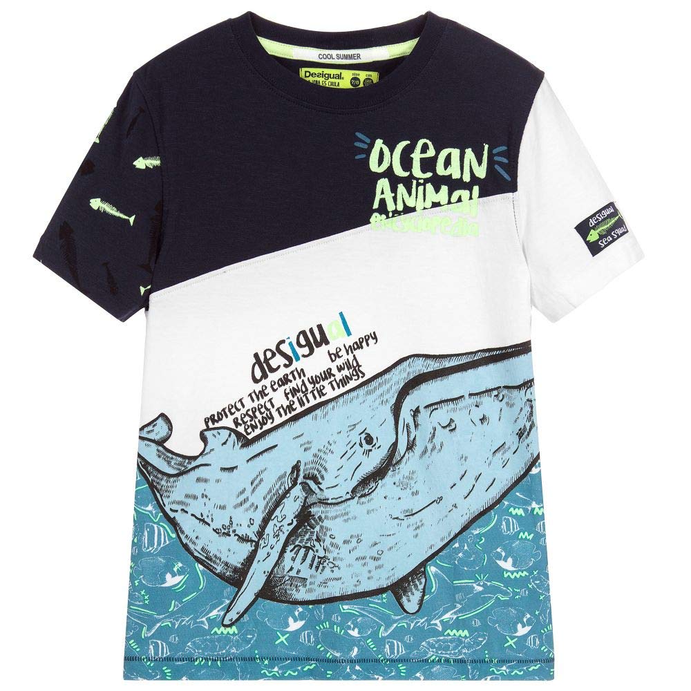 Desigual TS Lenny 19SBTK20 T-Shirt Manica Corta Bambino Blu Bianco