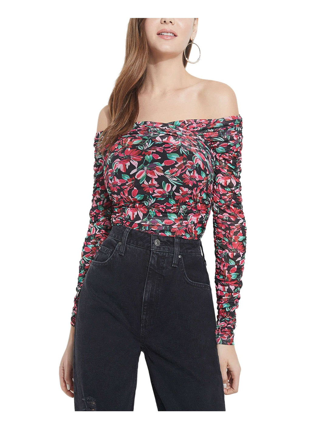 Guess Florencia Top Maglietta a Maniche Lunghe Senza Collo, Rosa, L Donna